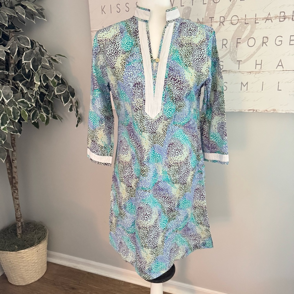 Peter Millar Women’s Small Purple Blue‎ Abstract Print Long Sleeve Dress Artsy